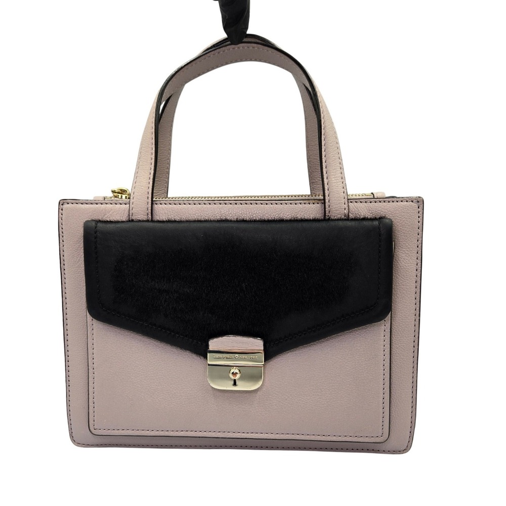 Kate Spade Small Satchel Handbag WKRU3951 Light Pink Black Leather Lock Closure